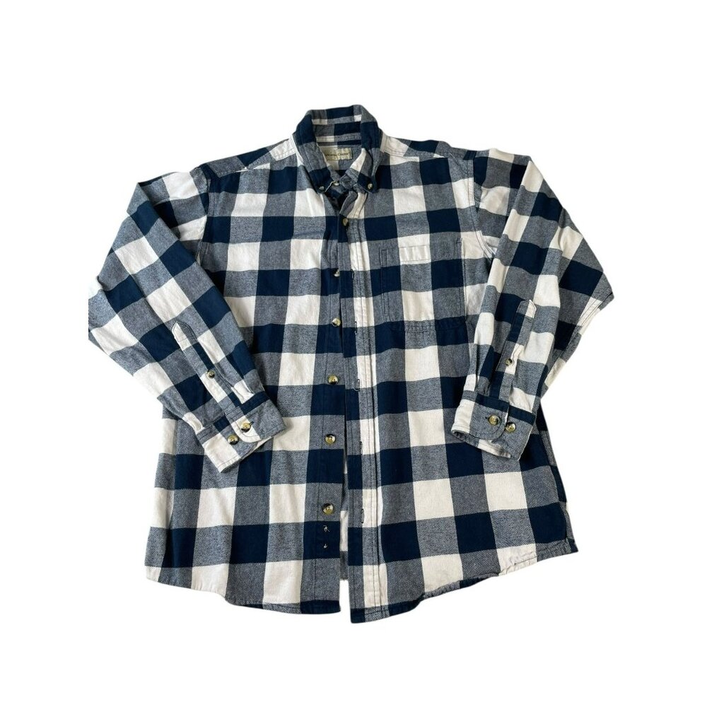 Hobbs Creek Plaid Flannel Shirt Mens M Blue White Check Button Up Casual Outdoor